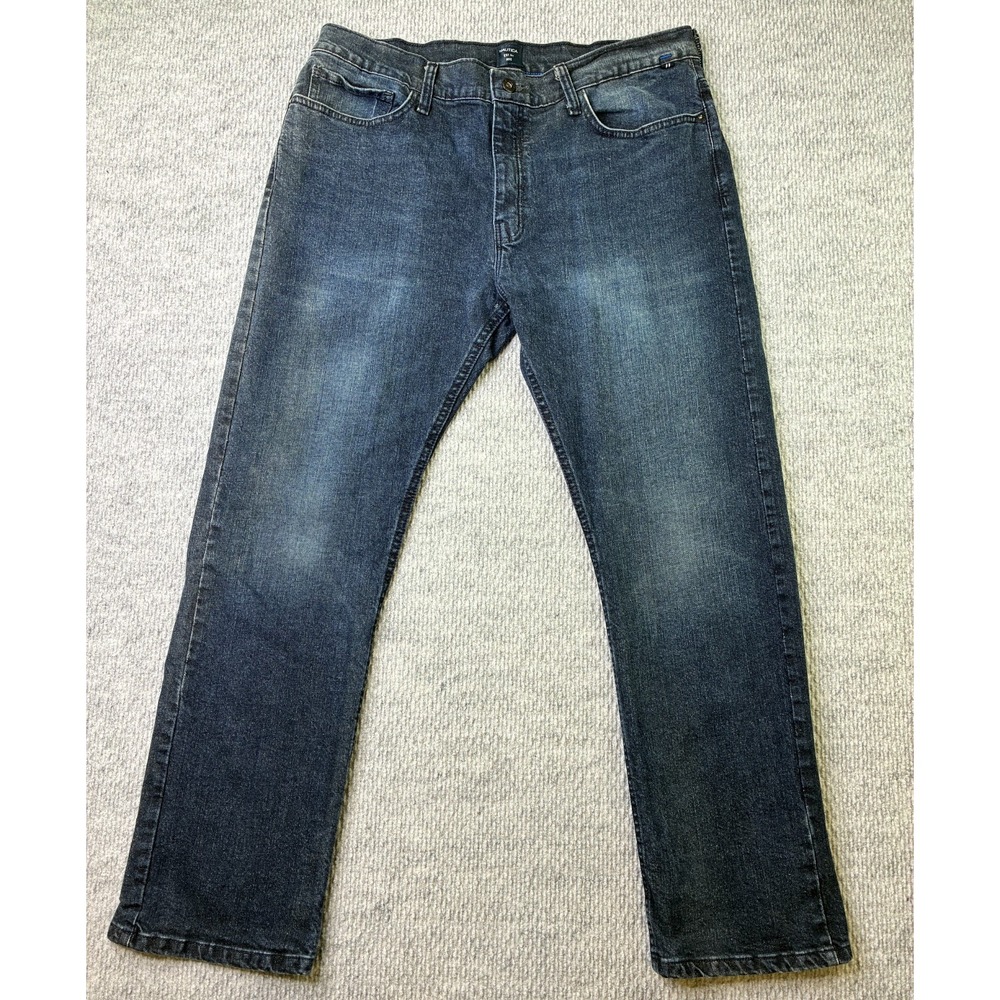 Nautica Mens Jeans 36x30 Straight Fit Stretch Dark Wash Blue Denim
